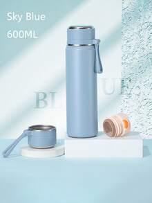 600 ml Bouteille d'eau isolée en acier inoxydable, thermos portable convenant pour le bureau, la salle de sport ou les voyages, unisexe - Bleu azur - Voir 2
