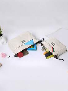 Travel Light & Organize Smart: Durable Multifunction Canvas Bag With Drawstring & Handy Pockets Back To School Supplies Back To School Essentials - Beige - View 4