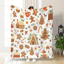 1pc Christmas Theme Digital Printed Flannel Blanket With Christmas Tree, Santa Claus, House, Candy, Heart Patterns, Soft & Cozy For Home, Travel, Office Nap, Best Gift - Multicolor - View 11