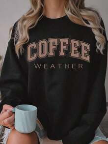 Coffee Weather Sweatshirt, Coffee Weather, Cute Coffee Weather Sweatshirt, Cute Sweatshirt, Oversized Fit, , Sweatshirts For Women2025 - màu đen - Xem 5