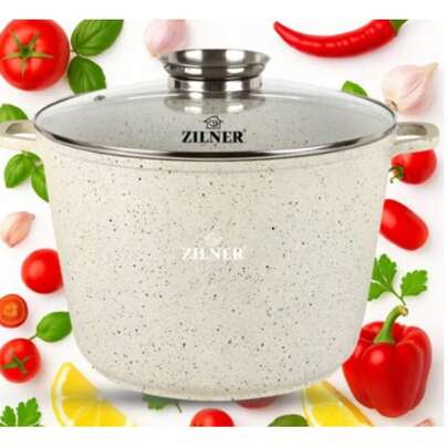 GARNEK 10L DUŻY MARMURKOWY INDUKCJA NA GAZ WYSOKI Z POKRYWKĄ Ø28 CM ZILNER