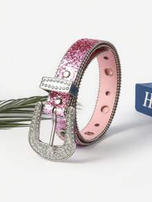 1pc Punk Style Glitter Decorative Waist Belt, Versatile For All Seasons - Diamond Square Buckle - View 8