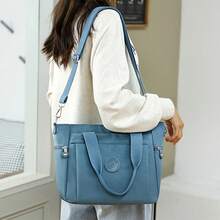 Borsa a mano in nylon marrone per donne - Moda e versatile a spalla/tracolla a doppio uso, con tracolla staccabile, grande capacità adatta per il pendolarismo, i viaggi e l'uso quotidiano