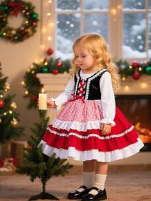 Váy phù dâu tay dài nhiều màu cho bé gái, thích hợp cho các bữa tiệc - Đỏ - Xem 14