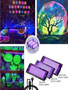 用于发光派对的紫外线黑光灯，LED 紫外线荧光灯，IP66 防水，超薄户外泛光灯，带 USB 插头、开关控制和 59 英寸电缆，提供 50/96/144 个 LED，金属表面，非常适合户外使用、黑光派对、舞台灯光、万圣节、圣诞节、人体彩绘、荧光海报、霓虹灯