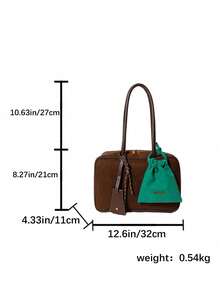 2pcs Plain Color Autumn/Winter New Suede Tote Bag Set, Versatile Commuting Boston Ladies Shoulder & Handbag With Large Capacity, Include Pendant As Gift, Eye-Catching Work Bags For Women, New Autumn And Winter Women Bag, Best Fall Purse, Newest Fashionable Suede Bag For Women, Perfectly Matching With Fall Outfits Women Fall Clothes For Women - Coffee Brown - View 9