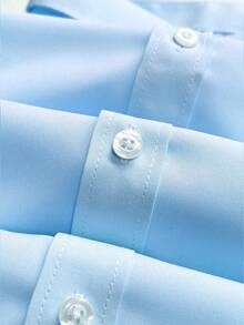 Men's Solid Color Regular Fit Long Sleeve Front Button Casual Formal Dress Shirt - Baby Blue - View 4