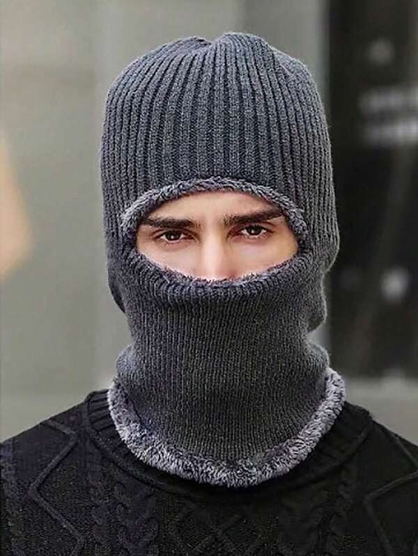 1 pezzo Cappello invernale in maglia con fodera in pile spessa per uomo, set cappello e sciarpa invernale imbottito e caldo, adatto per uomo e donna, cappello invernale lavorato a maglia con protezione per le orecchie e scaldacollo, taglia grande per uomo