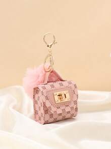 Fashionable And Versatile Bag Charm Mini Earbud Pouch Charm Pendant For Women's Handbag Fluffy Pom-Pom Mini Bag Charm Keychain Car Accessories For Woman Gifts For Women - Pink - View 3