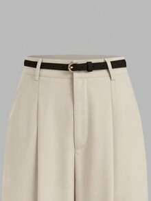 Straight Leg Casual Pants, Wide Leg Trousers Spring - Apricot - View 3