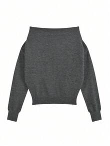 小众露肩宽松针织女式毛衣，休闲风格，适合秋冬春季穿着。 - 灰色 - 查看 4