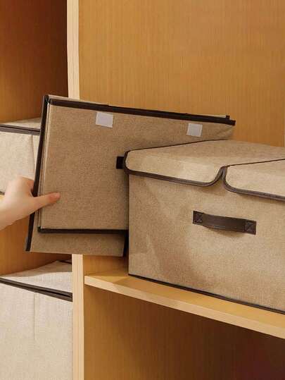 1-3 piezas Cajas de almacenamiento plegables grandes de lino con tapas, contenedores organizadores plegables para ropa, ropa interior, artículos del hogar, contenedores de almacenamiento para el dormitorio con aberturas de tapa doble