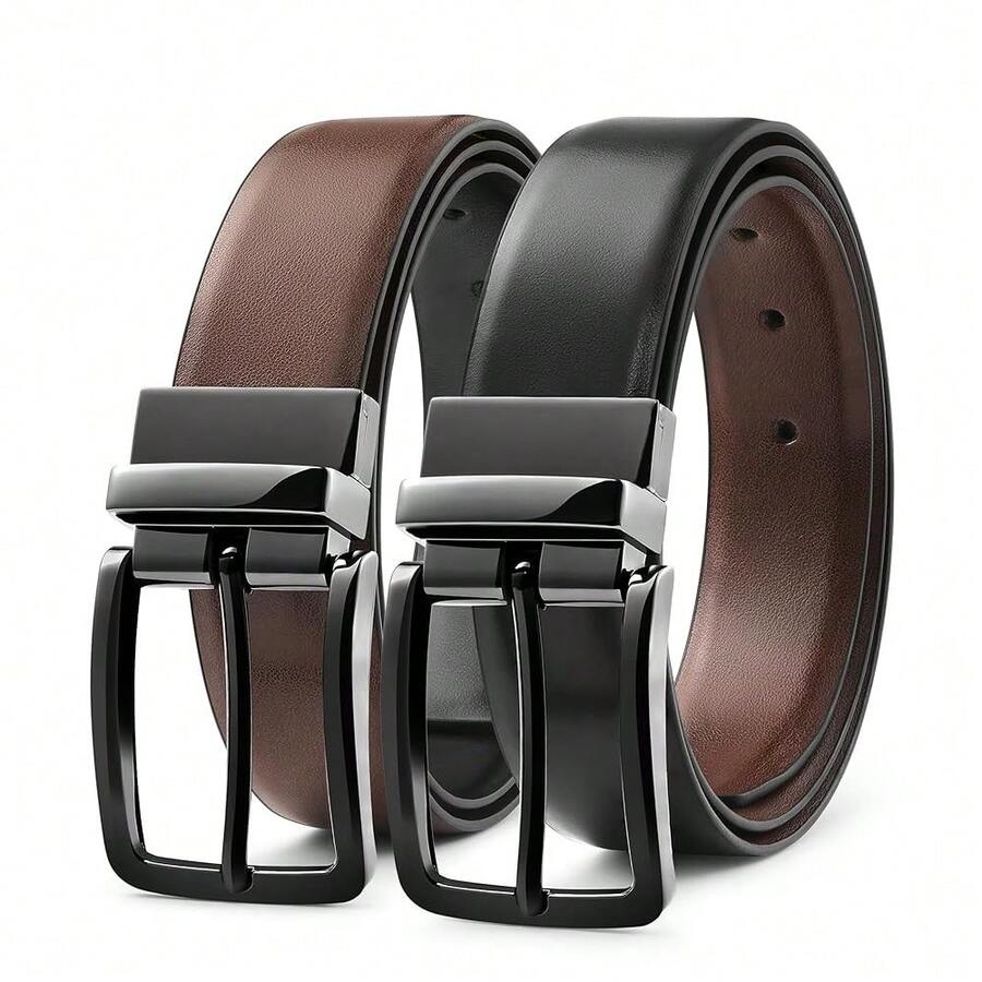 MILORDE Men's Reversible Leather Belt For Casual Golf Dress Pants Shirts, Double Style - 2 Sides{"Size_name":"34(FitsWaist32\"-33\"Adjustable)","Color_name":"Black/Brown-M901"} - 多色10 - 查看 1