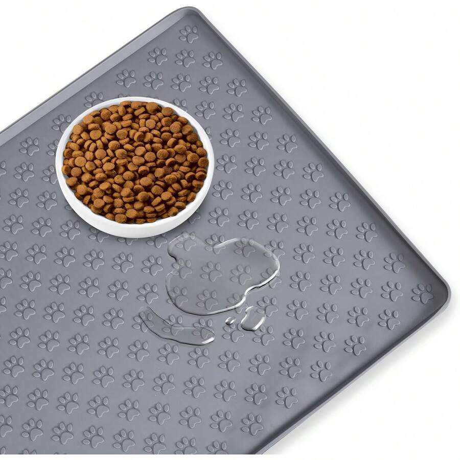 Tapete para Perro Comida, Tapete para Perro Comida, Alfombrilla Antideslizante de Silicona para Comida de Gatos y Perros, Impermeable, A Prueba de Salpicaduras, Fácil de Limpiar, 47 x 30 (Gris) - 1 - Ver 1