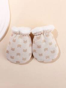 1双新生儿0-3个月防刮保暖加厚仿羊毛手套 - 1Pair - 查看 12