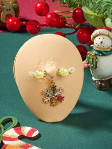 1Pair Christmas Themed Non Piercing Fake Nipple Rings Nipple Cute Santa Claus Snowflake Christmas Tree Dangle Fake Nipple Piercing Jewelry - Red, Green and Yellow - View 12