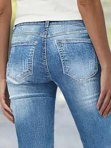 Ombre    Pocket  Zipper  Button    Women's Plus Size Jeans  Daily  School  Vacation  Office  Home  Holiday    Autumn And Winter  Solid Color Pocket With Zipper  High-Waisted Slim-Fit Washed Tapered Pants - Rửa nhẹ - Xem 5