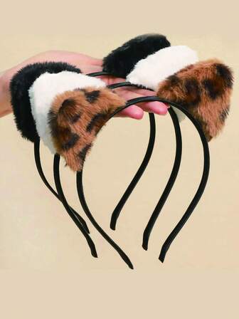 1 pieza Diadema de peluche con diseño de animal lindo, diadema de tela no tejida adorable, adecuada para primavera, verano, otoño, invierno, maquillaje, cabello