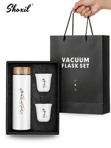 shoxil 3 件套 500 毫升咖啡瓶，带两个 80 毫升杯子套装，咖啡旅行杯，不锈钢真空隔热杯，带防溢盖