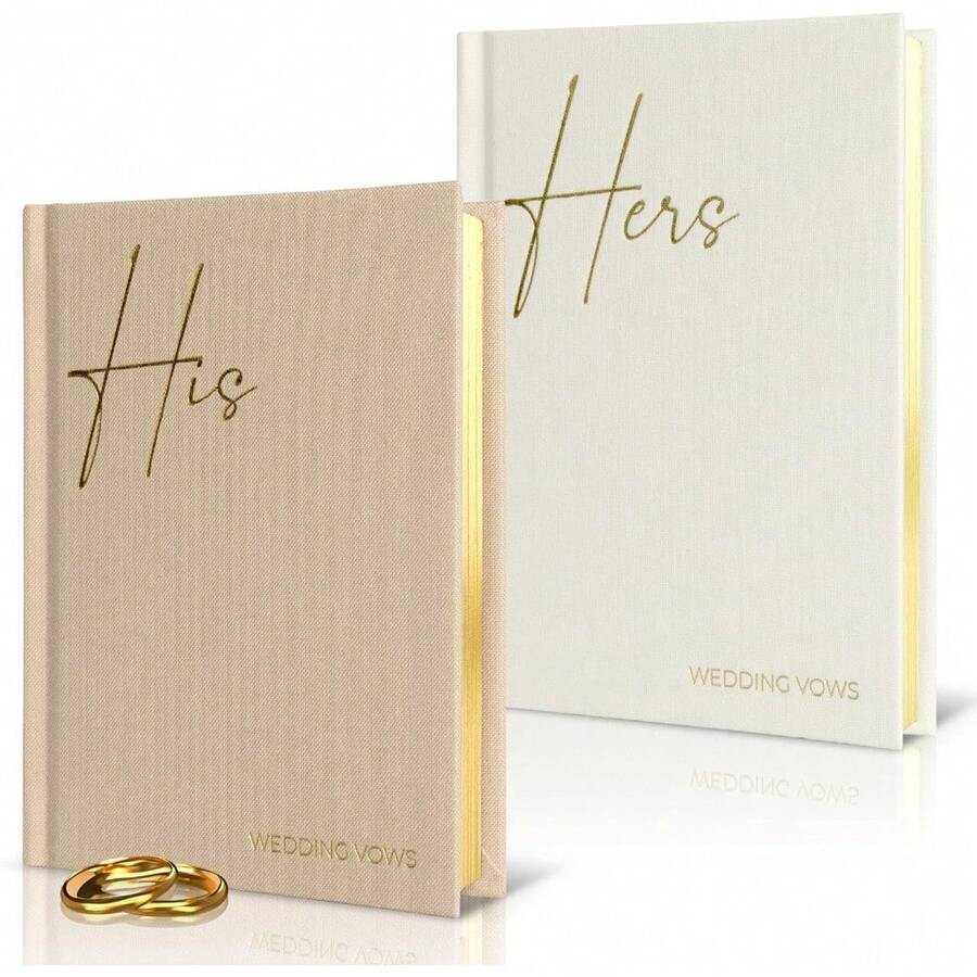 Elegant Linen Wedding Vow Books With Gold Foil Lettering - Perfectly Sized His And Hers Vow Books With Plenty Of Pages To Write Whatever Is On Your Heart - A Beautiful Addition For The Wedding Day , Thanksgiving Gifts, Christmas Gifts, Halloween Gifts, Valentine's Day Gifts, New Year Gifts - 米色奶油色 - 查看 1
