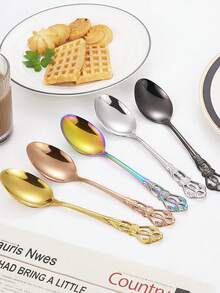 4/8/16pcs Vintage Palace Style Dessert Spoon & Fork Set, High Quality Stainless Steel Oatmeal Spoon, Coffee Spoon, Yogurt Spoon, Salad Fork, Elegant Silverware Suitable For Home, Kitchen, Restaurant, Cafe, Party, Dishwasher , Mirror Polished
