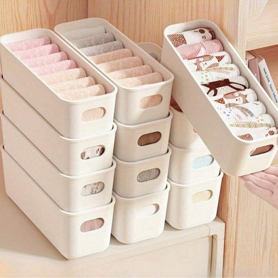 5 件塑料储物盒 - 非常适合整理办公桌用品、化妆品、药品等 - 便携式落地式设计，适用于厨房、浴室和办公室使用，办公室整理时尚储物盒耐用塑料盒，办公桌储物盒 - 彩色 - 查看 1