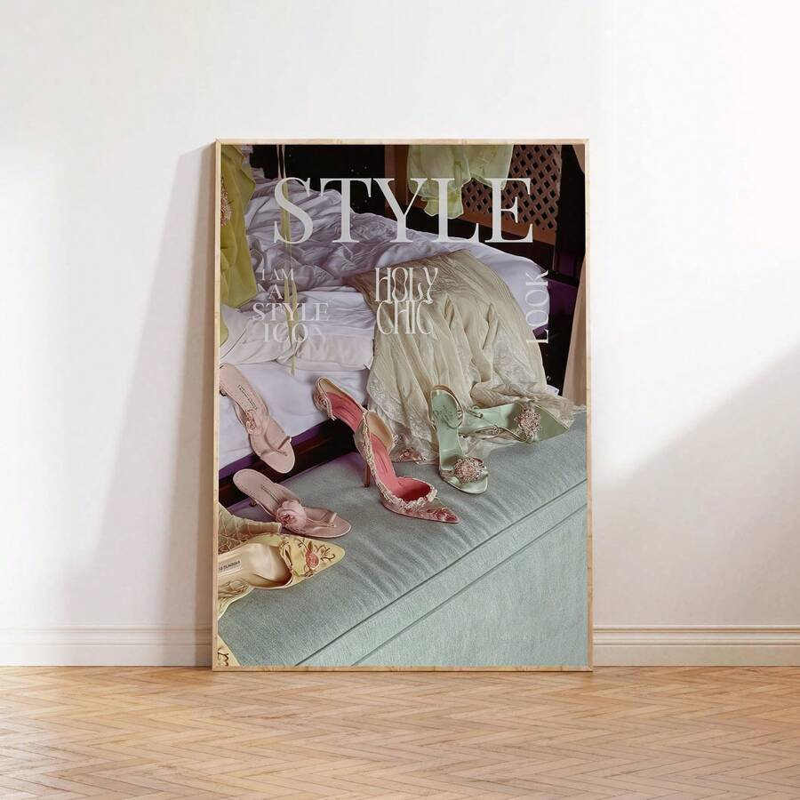 1 peça de impressão artística de colagem de sapatos retrô sem moldura, decoração de quarto feminino, arte de parede estética para meninas, decoração de parede de apartamento, decoração de dormitório, arte de parede para decoração de casa, decoração de festa e escolha perfeita para presente