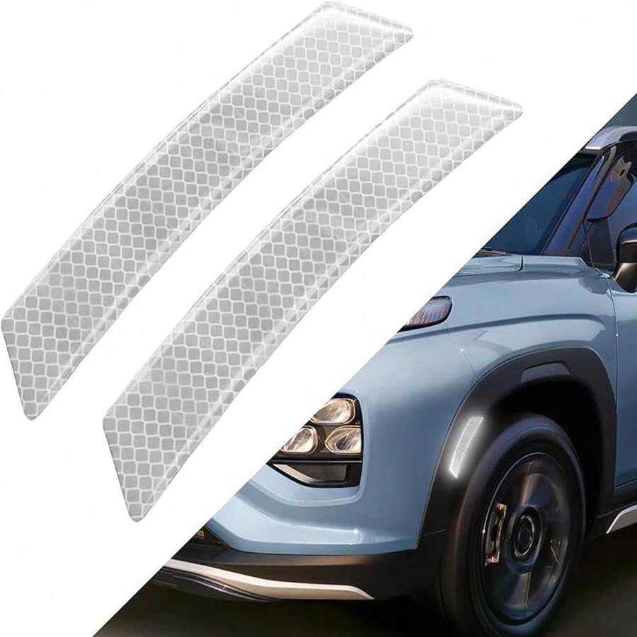 2PCS Reflective Trim Side Marker Stickers, Reflective Car Stickers, Side Reflectors Car, Auto Exterior Accessories Reflector Guard Fit Truck Wheel Well Arch Bumper Fenders (White) - 白色 - 查看 1