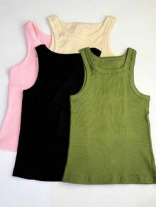 Kit 4 Women's Tank Top Foreign Blogger Premium Stylish Blouse Spring  End Of Year Children's Day - 粉紅色,米色,深綠色和黑色 - 查看 7