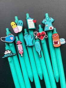 10 Stücke/Set minimalistische einfarbige Kugelschreiber für medizinisches Personal, Doktoren- & Krankenschwestern-Motiv, geeignet als Geschenk für Ärzte, Krankenschwestern, medizinisches Assistenzpersonal und Studenten, zufälliger Stil - Schwarz - Übersicht 3