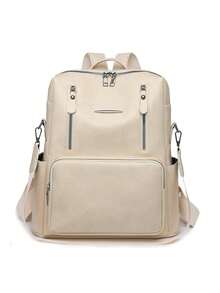 New 2025 Women's Backpack, Solid Color, Lightweight, Large Capacity And Multifunctional Model 2237 - Màu be - Xem 1