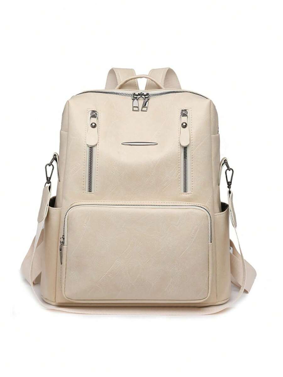 New 2025 Women's Backpack, Solid Color, Lightweight, Large Capacity And Multifunctional Model 2237 - Màu be - Xem 1