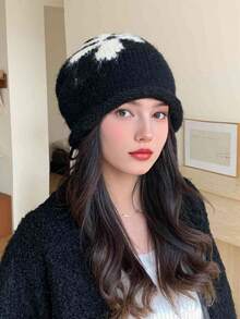 1 szt. Damska dzianinowa czapka z haftem, modna i uniwersalna, oddychająca i wygodna, składana i przenośna, odpowiednia do codziennych dojazdów, na kemping, w podróż, na piesze wycieczki, do parków rozrywki, kawiarni, na farmę, na spotkania, imprezy i do fotografii, jesień/zima