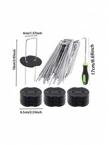 50/100pcs Garden Nail + Washer + Hook Set - Lawn Landscape Nails/Galvanized U-Shape Ground Pegs/Heavy Duty Garden Anchors, Suitable For Cloth Fixing/Grass Cloth Decoration/Yard Construction
