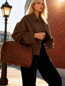 Vintage Stil Damen Frühlings Kleidung, Valentinstag, Pendler Tragen, einfarbige leichte Jacke mit Reißverschluss und langen Ärmeln | Elegante Jacke mit Kragen und langen Ärmeln, geeignet für Büro/Alltag Outfit im Frühling, modisches Top - Kaffeebraun - Übersicht 8