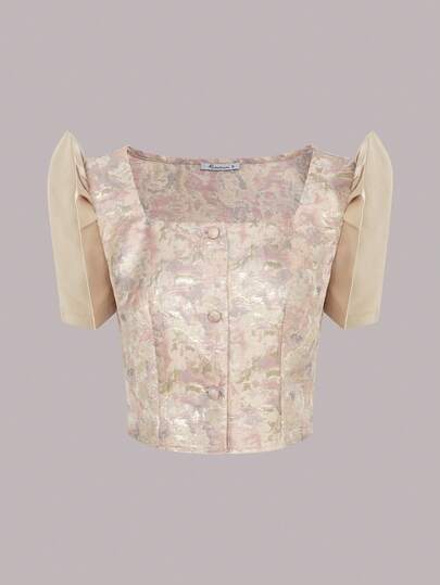 女士优雅提花泡泡袖开衫