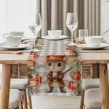 1/4pcs/10pcs Christmas Mouse Plaid Red Berry Decor Table Runner & Placemat Set, Holiday Table Decor Fabric Flags, Home Decor, Gifts, Table Flags & Placemats Suitable For Indoor & Outdoor Celebrations, Seasonal Party Supplies, Kitchen Dining Table Decor, Party Table Decor, Home Room Decor Table Flags, Restaurant Decor Tablecloth