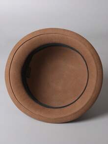 1 peça elegante chapéu de feltro de lã macia de alta qualidade com parte superior redonda e versátil para mulheres, decorado com flores de contas e acabamento em renda, aba curta da moda