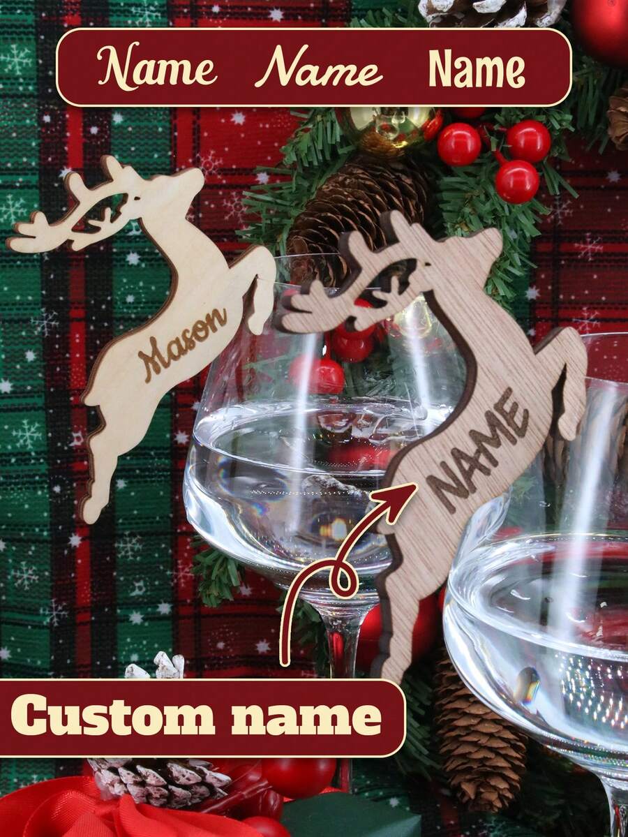 Personalisierte Rentier Glas Dekorationen, individuelle Weihnachts-Weinglas Dekoration, personalisierte Namens-Ornamente, individualisierbare Weihnachtsgeschenke, Weihnachtsparty, Frohe Weihnachten, Rentier, Weihnachten, DIY Ornamente, Weinglas Ornamente, Heimdekoration, Geburtstagsgeschenke, Mama, Papa, Familie, Freund - Stil A - Übersicht 1
