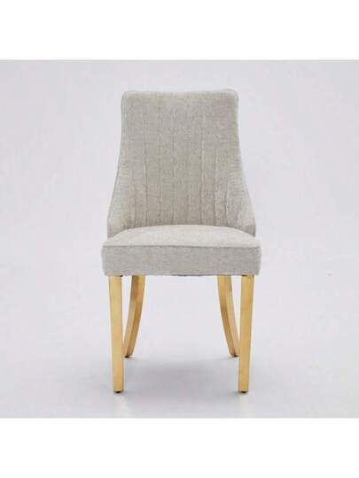 Rayon Cloth Flocking Linen Dining Chairs Channel Kitchen Dinner Stoel Comfy Fabric Upholstered Accent Room Curved Solid Wood Legs,Set Of (Beige), DE1847BG view 3