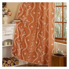 Floral Curtains 84 Inch, Burnt Orange Semi Sheer Drapes 2 Panels, Terracotta Rod Pocket Window Treatments For Bedroom, Living Room, Boho Farmhouse Decor - 多色194 - 查看 1