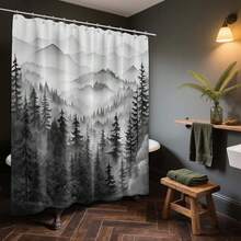 Mountain Shower Curtain Forest, Black And White Nature Shower Curtains For Mens Bathroom Decor Grey Rustic Woodland Pine Tree Cool Bath Curtain Set, Waterproof Fabric With Hooks 70x72in{"Color_name":"BlackandWhite","Size_name":"70\"Wx72\"L(Packof1)"} - 多色7 - 查看 3