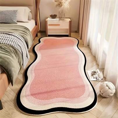 Alfombra suave de poliéster tipo shaggy con respaldo, alfombra de baño de poliéster, alfombra de dormitorio cómoda, alfombra de forma asimétrica de moda, estilo de color crema moderno, adecuada para decoración de la mesita de noche y la sala de estar