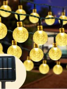 Solar-Powered Crystal Globe String Lights - 20/30/50/100/200 LED, 16.4/22.9/39.3ft Outdoor Decor For Halloween, Christmas, Thanksgiving, Weddings & Garden Parties - Warm White, Colorful & Single White Options, IP44 Waterproof