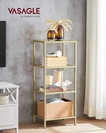 Bathroom Storage Shelf, Tempered Glass Storage Rack, 4-Tier Storage Unit, Sturdy, Easy To Assemble, For Living Room, Bedroom, Office, Golden - White - View 1