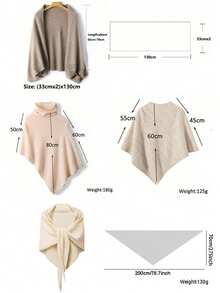 1pc Women 100% Merino Wool Poncho, Turtleneck Loose Knit Wrap Scarf, Asymmetrical Oversized Cape Shawl For Dress