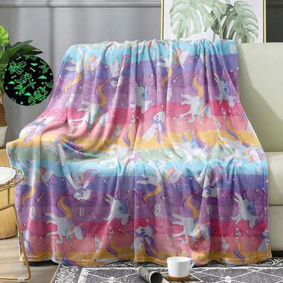 1 cobertor de flanela que brilha no escuro com estampa de cavalo e nuvem, macio e aconchegante, adequado para todas as estações - ideal para sofá de sala de estar, quarto, camping, decoração de casa para festas, presentes de viagem e feriados, presente perfeito para você - manta de flanela leve e fofa