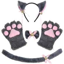 Cute Cat Cosplay Props Cat Ear Headband Cat Paw Gloves Cat Tail Accessories Set Comic Exhibition Party Ball Costume Accessories Set Photo, Party Super Cute, Sweet Girl Easily Get Cute Atmosphere, Close Your Eyes And Enter~ - 白色髮箍五件套 - 查看 3