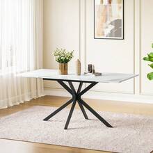 Jooli H Extendable Dining Table And Chairs Set Of 4, Easy Clean Rectangular Dining Table With Padded Chairs Durable Dining Furniture Set Suitable For Dining Room And Kitchen, White Marble Table With PU Grey Chairs - White Marble Table + PU Grey Chairs - View 3