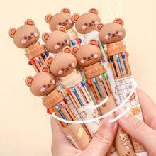 Cute Bear Ten-In-One Multi-Color Ballpoint Pen Set, Press-Type Retractable Pens, Plastic Material, No Batteries Required, With Assorted Colors For Ages 14+, Daily Planner Writing Instrument